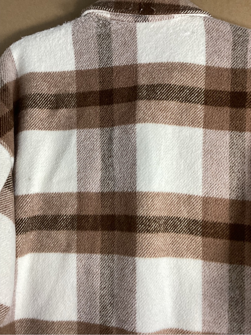 Western Plaid Utility Shacket Jacket - Cream & Brown sz L - Picture 5 of 8